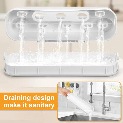 Dish Brush Set of 7 with Holder for Scrubing Dishes Pots Pans Bowls Plates Bottles Sinks Grills Kitchen Counter Microwaves,Organize in 1,Easy Storage,Compact design,Exchangeable handle,Drainage Design