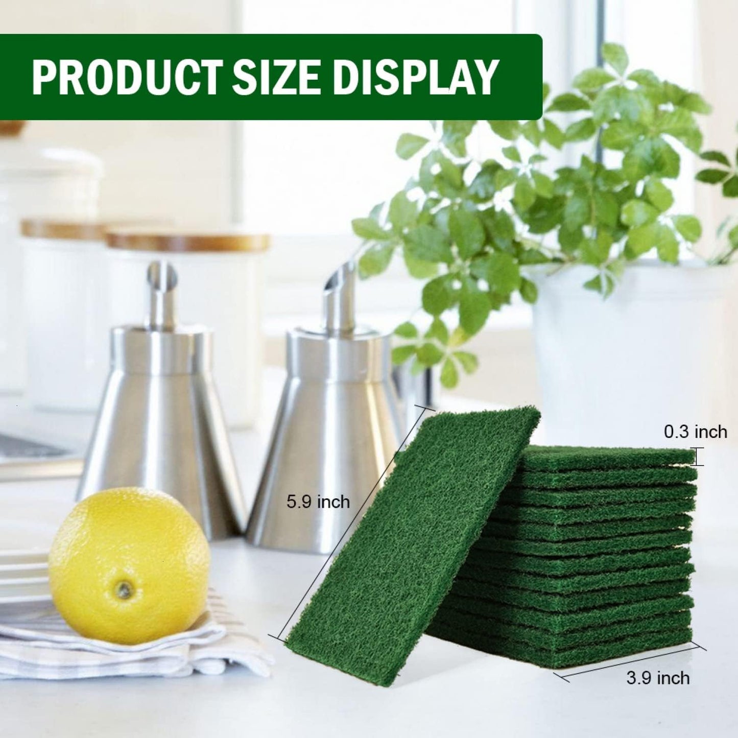 YoleShy 40 Pcs Scouring Pad, Dish Scrubber Scouring Pads,4 x 6 inch Green Reusable Household Scrub Pads for Dishes, Kitchen Scrubbers & Metal Grills