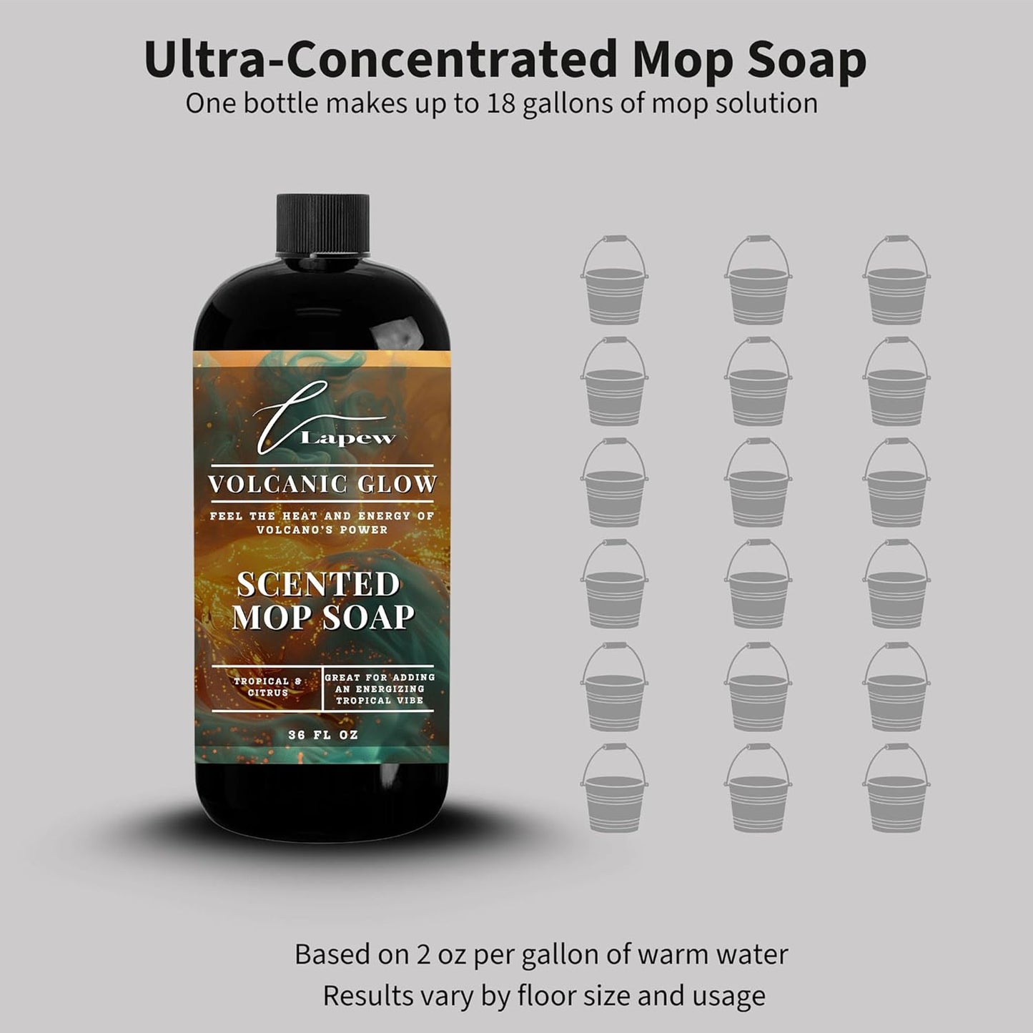 Lapew Santal Scented Mop Soap - Luxury Floor Cleaner Concentrate for Mopping Tile, Laminate, Vinyl & Hardwood | Streak-Free, Low-Foam | 36 oz - Colors C