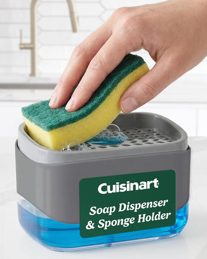 Cuisinart 2-in-1 Dish Soap Dispenser with Sponge Holder and Sponge for Kitchen Sink – Soap Pump Organizer Set with Tray, Countertop Caddy for Dishes, Dishwashing Liquid Dispenser, Sink Essentials