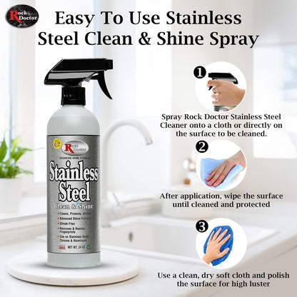 Rock Doctor Stainless Steel Cleaner and Polish, Streak-Free Cleaning Solution for Chrome and Aluminium, Stainless Appliance Cleaner, Stainless Steel Cooktop Cleaner, 24 oz. Spray Bottle, Pack of 1