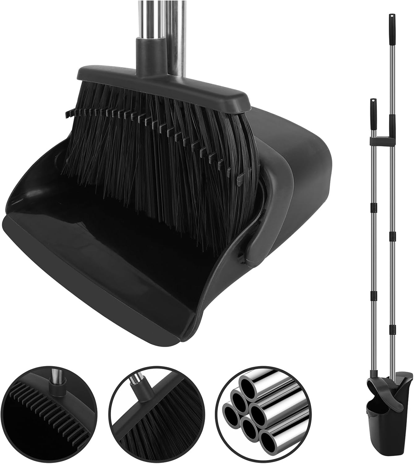 Broom and Dustpan Set, Household Broom with Dustpan Combo Set, 51" Long Handle, Dust Pan Set for Kitchen Office Lobby Floor