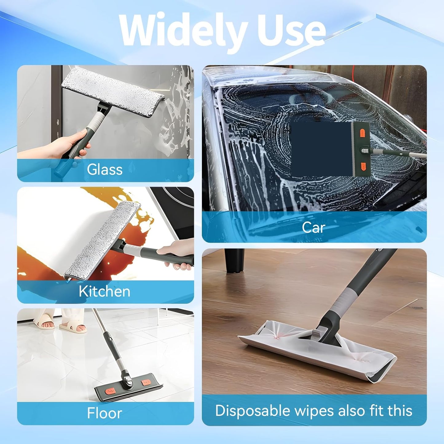 Window Cleaner for Home 68" Long Squeegee for Window Cleaning 2-in-1 Window Cleaning Squeegee Kit with Bendable Head Indoor Outdoor Window Washing Tool for Car Sliding Shower Glass Door