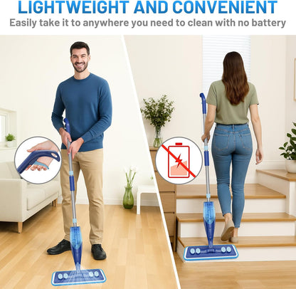 Spray Mops for Floor Cleaning - Wet Dry Mops with 2 Washable + 2 Disposable Pads for Swiffer Powermop - Refillable Bottle for Hardwood Tile Home Kitchen - Absorbs Pet Hair Dust Stains