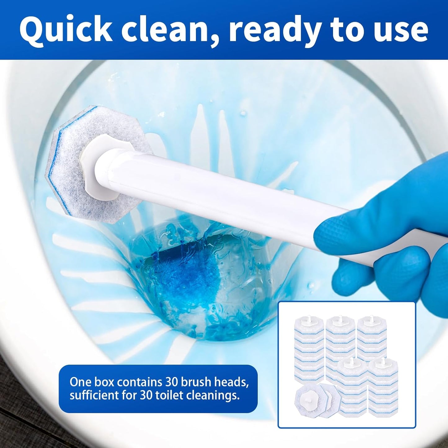30 Count Disposable Toilet Brush Heads, Toilet Bowl Wand Refills for Clorox Toilet Cleaning, toilet scrubber refill，disposable toilet brush headrefills，Toilet Cleaning Sponges Heads for Bathtub, Floor