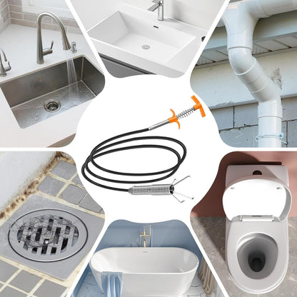 New Upgrade 63 inch Drain Snake Hair Drain Clog Remover Tool - Sink Drain Cleaner for Toilet Sewer Shower Kitchen Bathroom Tub Clogged Drains Opener Cleaning Tool, Flexible Grabber Claw Pick Up Tool