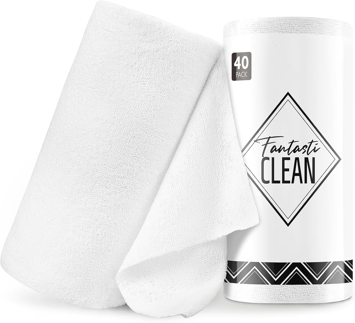 Fantasticlean Microfiber Cleaning Cloth Roll -40 Pack, Tear Away Microfiber Towels, 12" x 12", Reusable, Washable, Scratch Free, Ultra Absorbent Dishcloth for All-Around Cleaning Supplies (White)