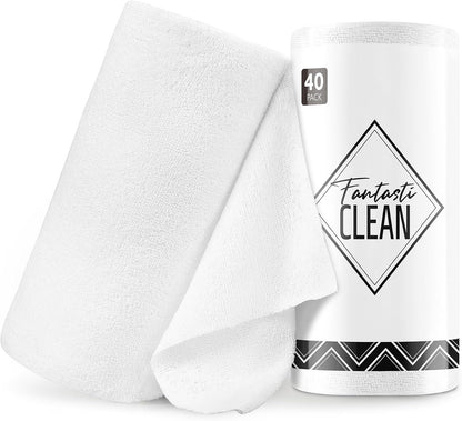 Fantasticlean Microfiber Cleaning Cloth Roll -40 Pack, Tear Away Microfiber Towels, 12" x 12", Reusable, Washable, Scratch Free, Ultra Absorbent Dishcloth for All-Around Cleaning Supplies (White)