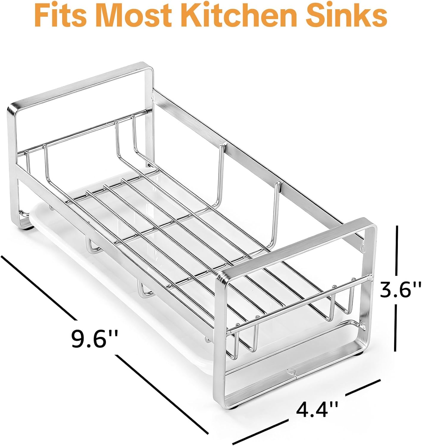 HULISEN Large Sponge Holder, 304 Stainless Steel Kitchen Soap Dispenser Caddy Organizer, Countertop Soap Dish Rack Drainer with Removable Drain Tray, not Including Dispenser and Brush, Silver