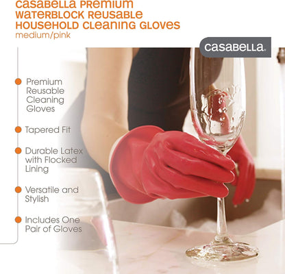 Casabella Premium Waterblock Reusable Household Cleaning Gloves, Medium