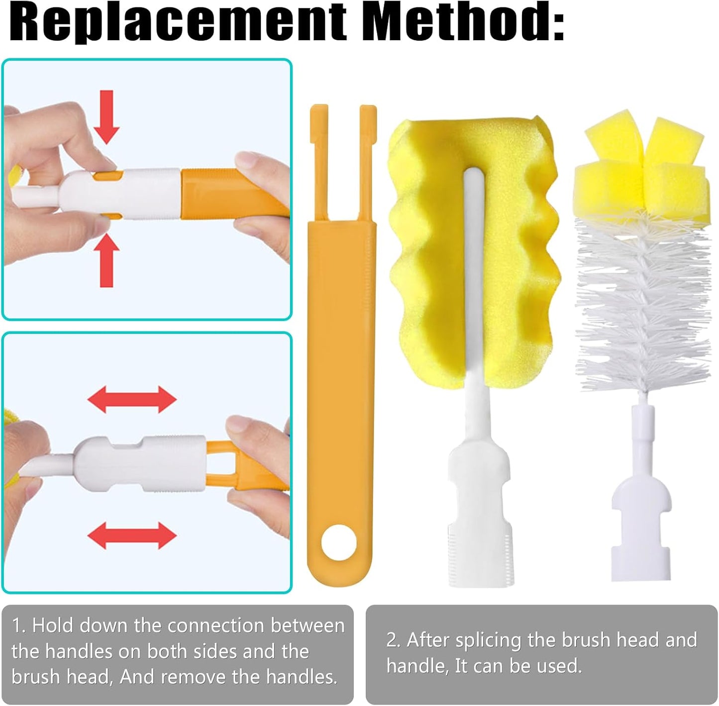 Baby Bottle Cleaning Brush 6-Piece Set Detachable Sponge Bottle Brush, Nylon Milk Bottle Brush, 2PCS Nipple Brush, 2PCS Straw Brush (Pink)