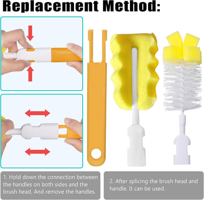 Baby Bottle Cleaning Brush 6-Piece Set Detachable Sponge Bottle Brush, Nylon Milk Bottle Brush, 2PCS Nipple Brush, 2PCS Straw Brush (Pink)