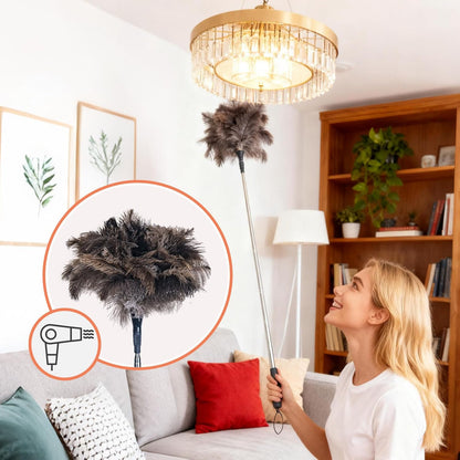 Extendable Ostrich Feather Duster, Natural Ostrich Feathers Long Handle Duster for Cleaning, 47” Soft & Fluffy Feather Duster for High Ceilings, Fans, Walls, Furniture, Home Dusting