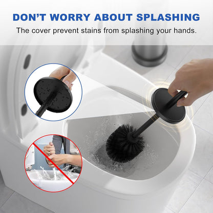 Toilet Brush and Holder Set: 304 Stainless Steel Heavy Duty Toilet Bowl Brush and Holder with Removable Inner Bowl and Splash Protection, Modern Long Handle Bathroom Cleaning Tool