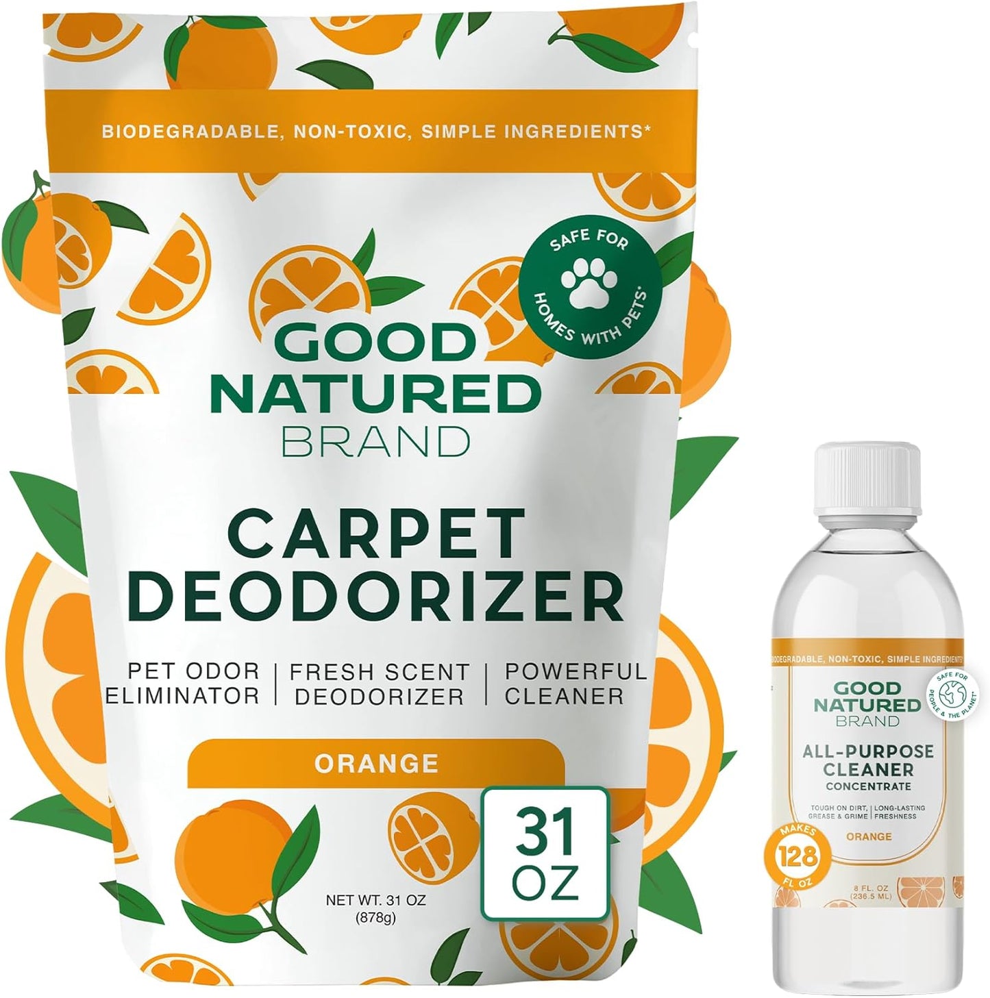 Good Natured Brand | Carpet Deodorizer 31 oz Orange & All-Purpose Cleaner Concentrate 8 oz Orange