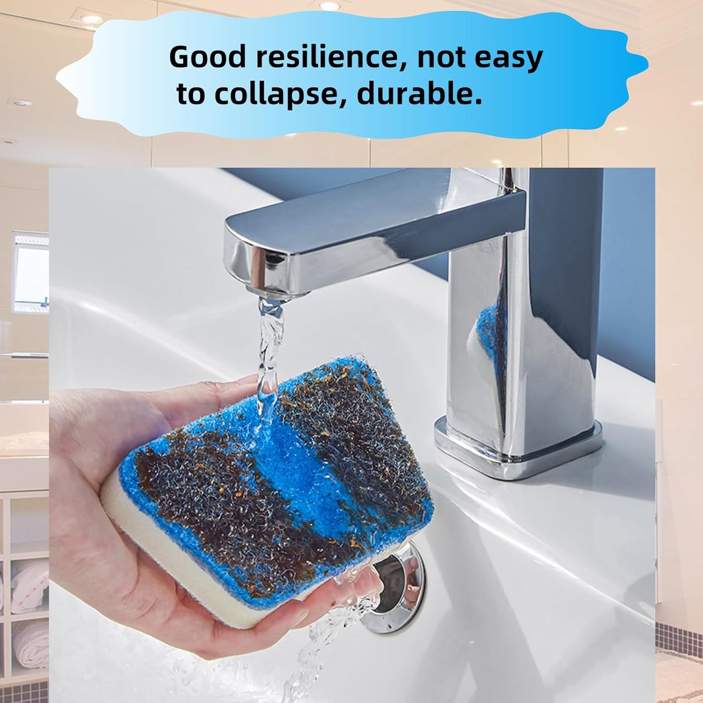 Tub Tile Scrubber Cleaning Brush, Sponge on a Stick for Cleaning Adjustable Long Handled Scrub Brush with 21.7'' Handle for Cleaning Shower Bathroom Vessel Sinks Toilet Wall Floor Black