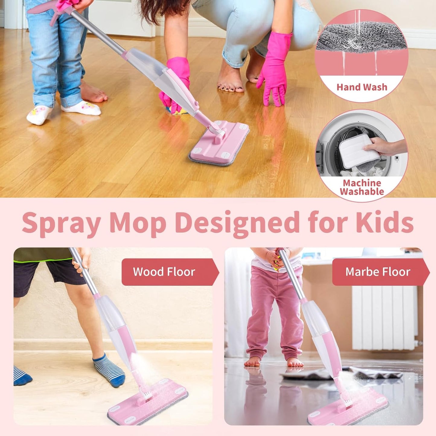 Kids Spray Mop, Fun & Functional Toddler Mop Cleaning Set,Real Working Mini Mop, Pretend Play Toy –Includes Spray Bottle,Washable Microfiber Pads, Montessori Kids Cleaning Toy Set -Green