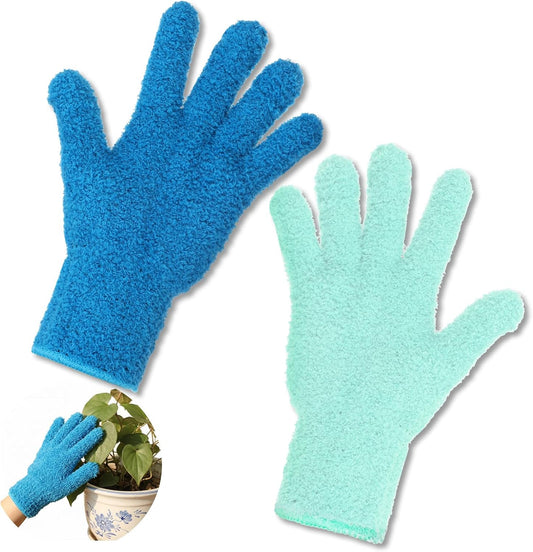 Nogeqi 2 PCS Microfiber Gloves for Plants, Reusable Dusting Gloves, Washable Microfiber Dusting Mitt for Plants Cars House Furniture Blinds Kitchen Small Objects Cleaning (Mint Green, Royal Blue)