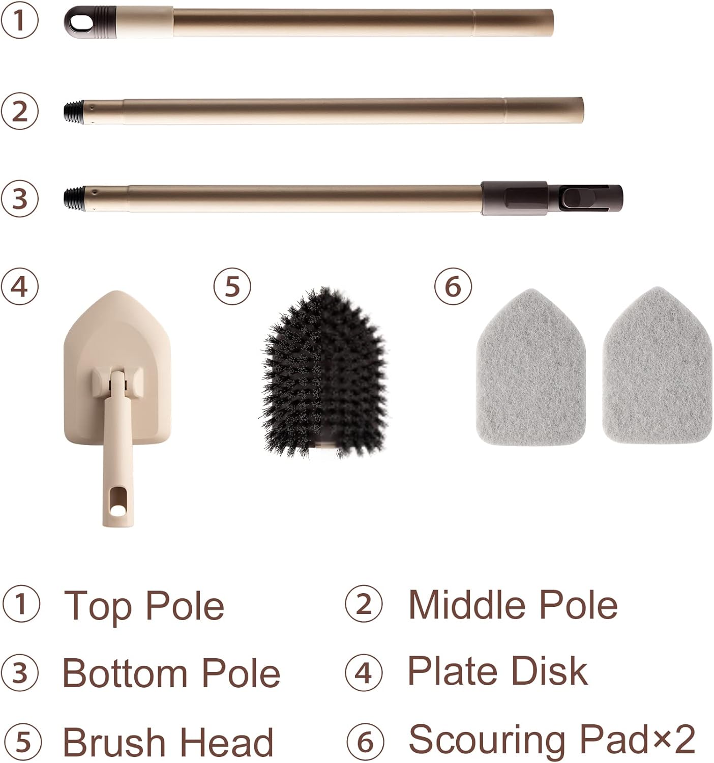Eyliden Shower Scrubber with Long Handle, Tub Scrubber Brush with 180° Swivel Head for Bathroom, Tile, Bathtub, Grout, Sink, 2 Type Cleaning Heads - 1 Stiff Bristle & 2 Non-Scratch Pads