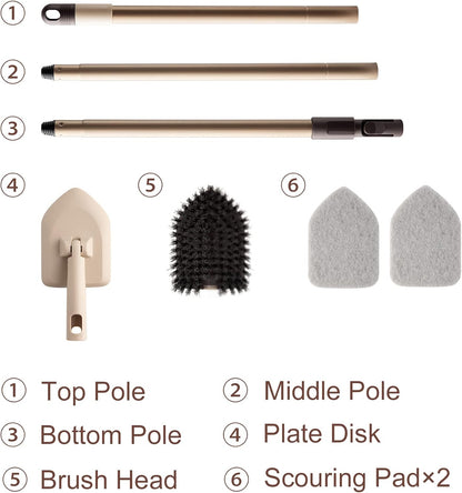 Eyliden Shower Scrubber with Long Handle, Tub Scrubber Brush with 180° Swivel Head for Bathroom, Tile, Bathtub, Grout, Sink, 2 Type Cleaning Heads - 1 Stiff Bristle & 2 Non-Scratch Pads