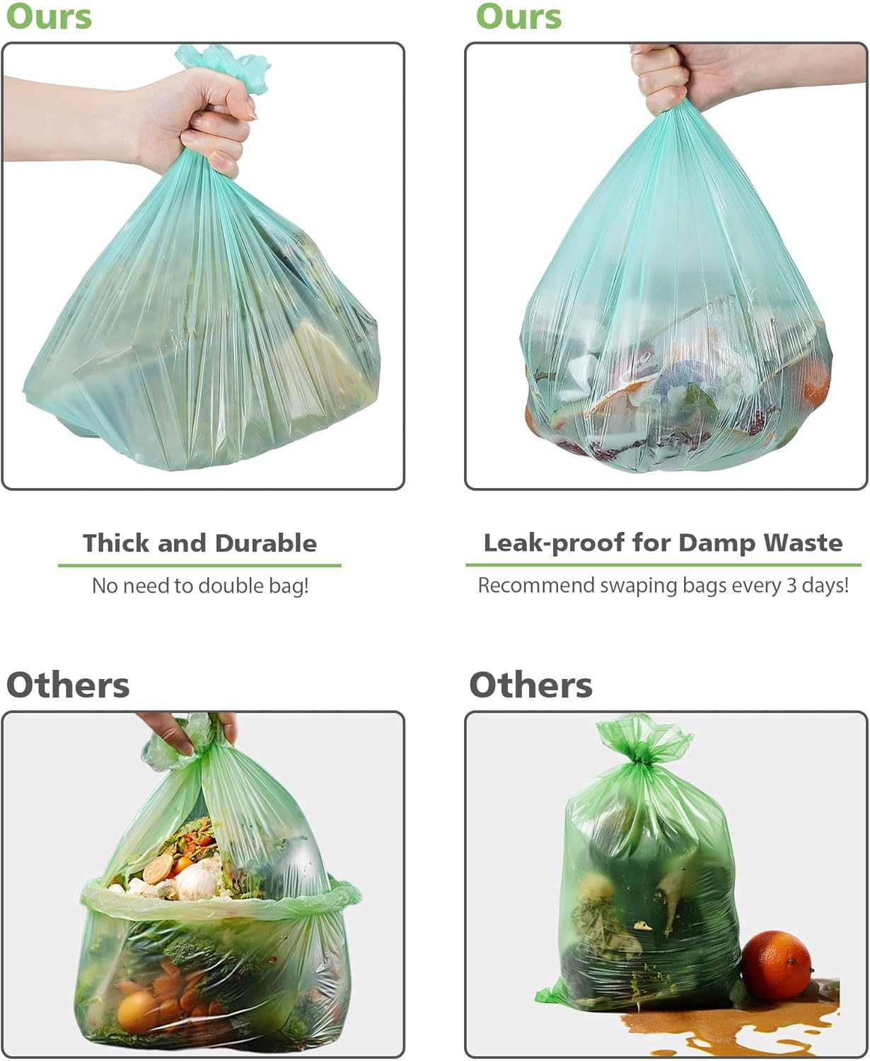 Compostable Trash Garbage bags,AYOTEE 13-15 Gallon Tall Kitchen Trash Bags,Heavy Duty Unscented 1.18Mils 55 Liter,60 Count,Strong Thicken Rubbish Waste Can Liners for Kitchen Garden Home