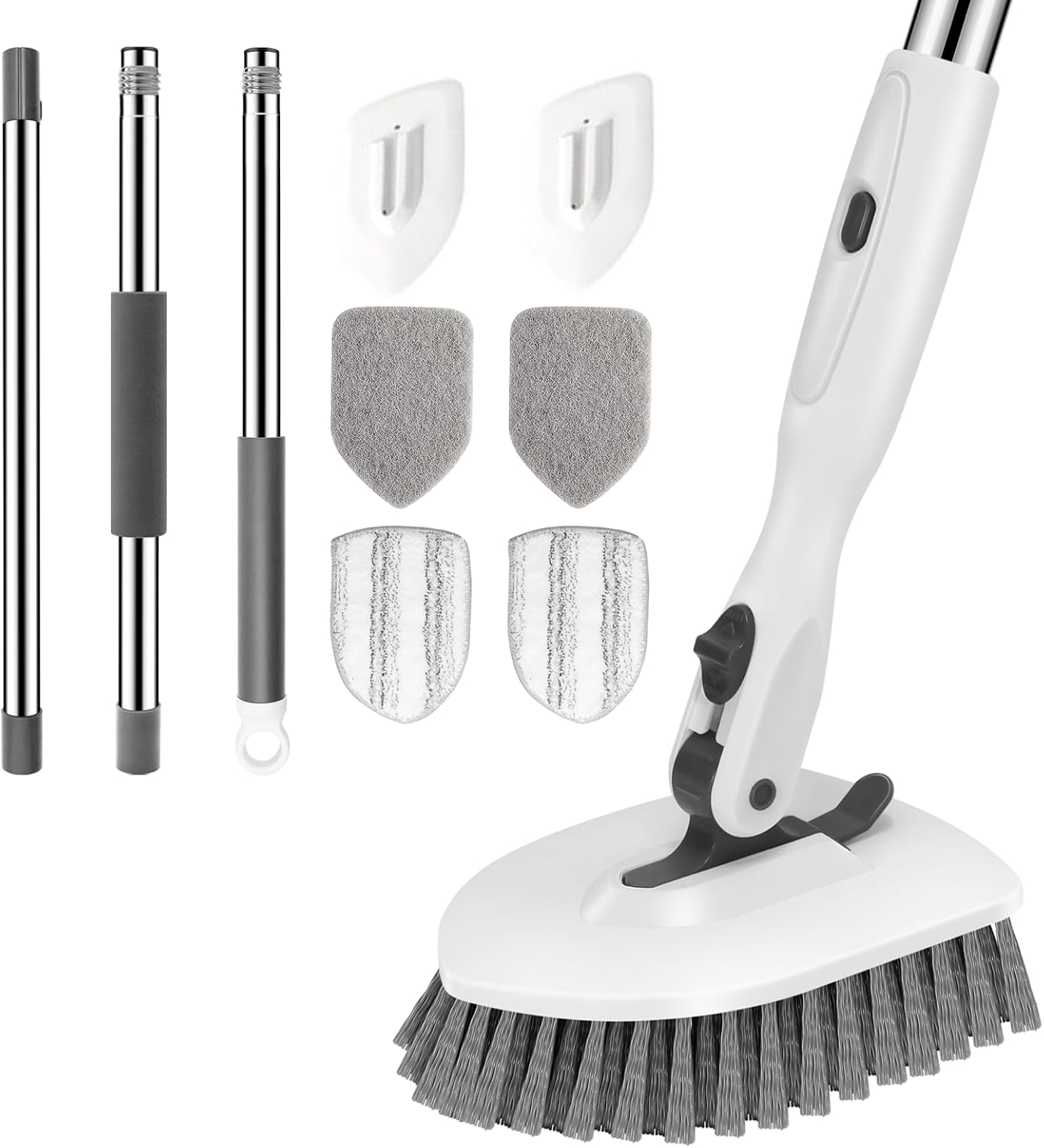 SetSail Tile Tub Scrubber Brush 3-in-1 Shower Scrubber with 52-inch Adjustable Long Handle Shower Cleaner Brush and 3 Detachable Replacement Brush Heads for Cleaning Bathroom Kitchen Walls Tub Tile