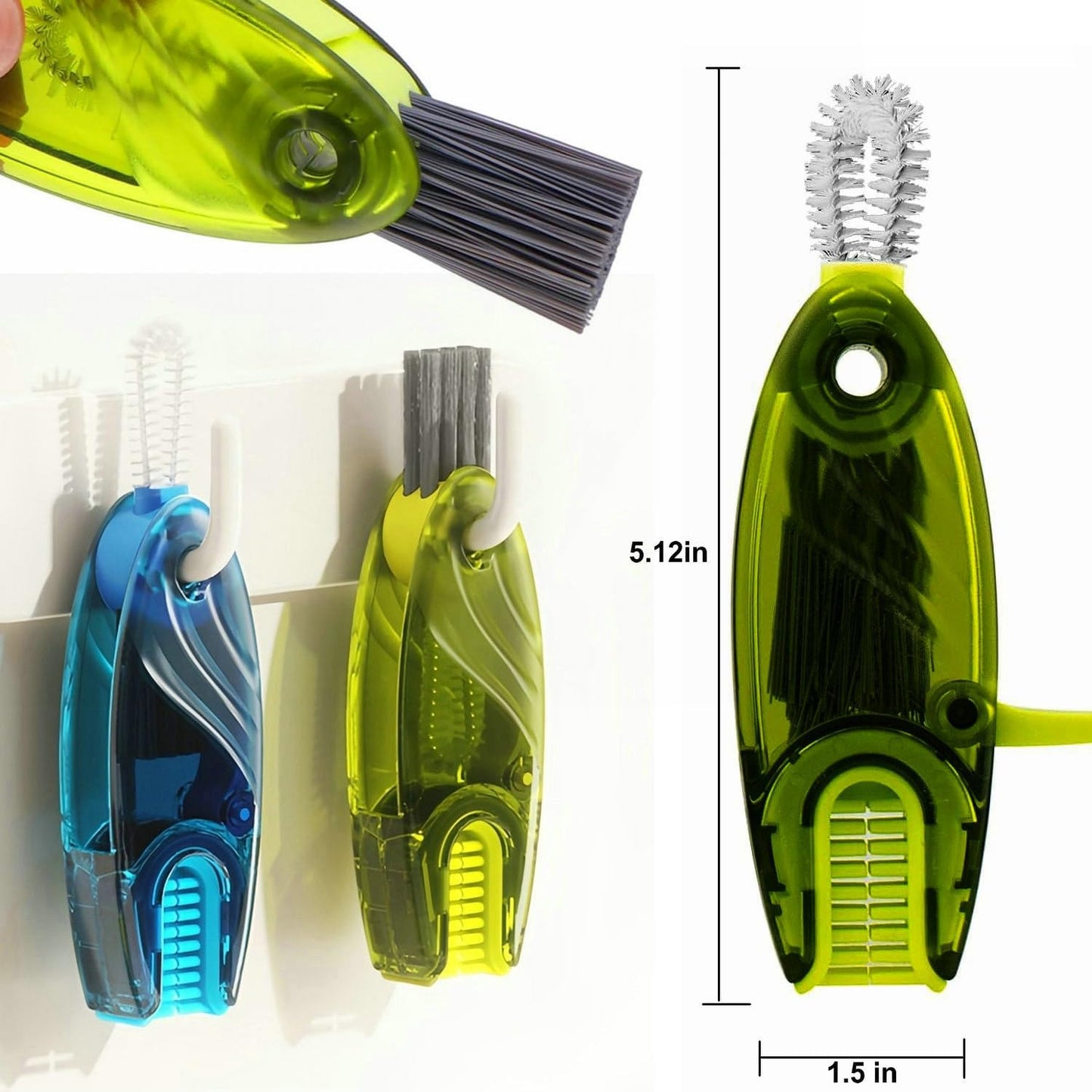 4 in 1 Cup Lid Cleaning Brush Set Multifunctional Bottle Brush Cleaner Tiny Bottle Cup Lid Brush Straw Cleaner Tools Mini Silicone Bottle Cup-Holder Cleaner with Hook Remover 1pc Bright Green