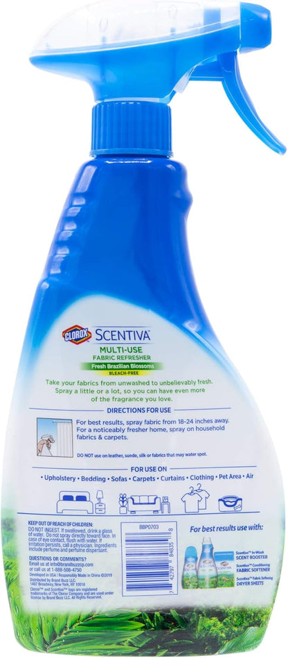 Clorox Scentiva Fabric Refresher Spray, Pacific Breeze and Coconut Scent for Household Fabrics, Odor Refresher for Upholstery, Curtains, Bedding, and Carpets, Non-Bleach, 16.9 Fl Oz