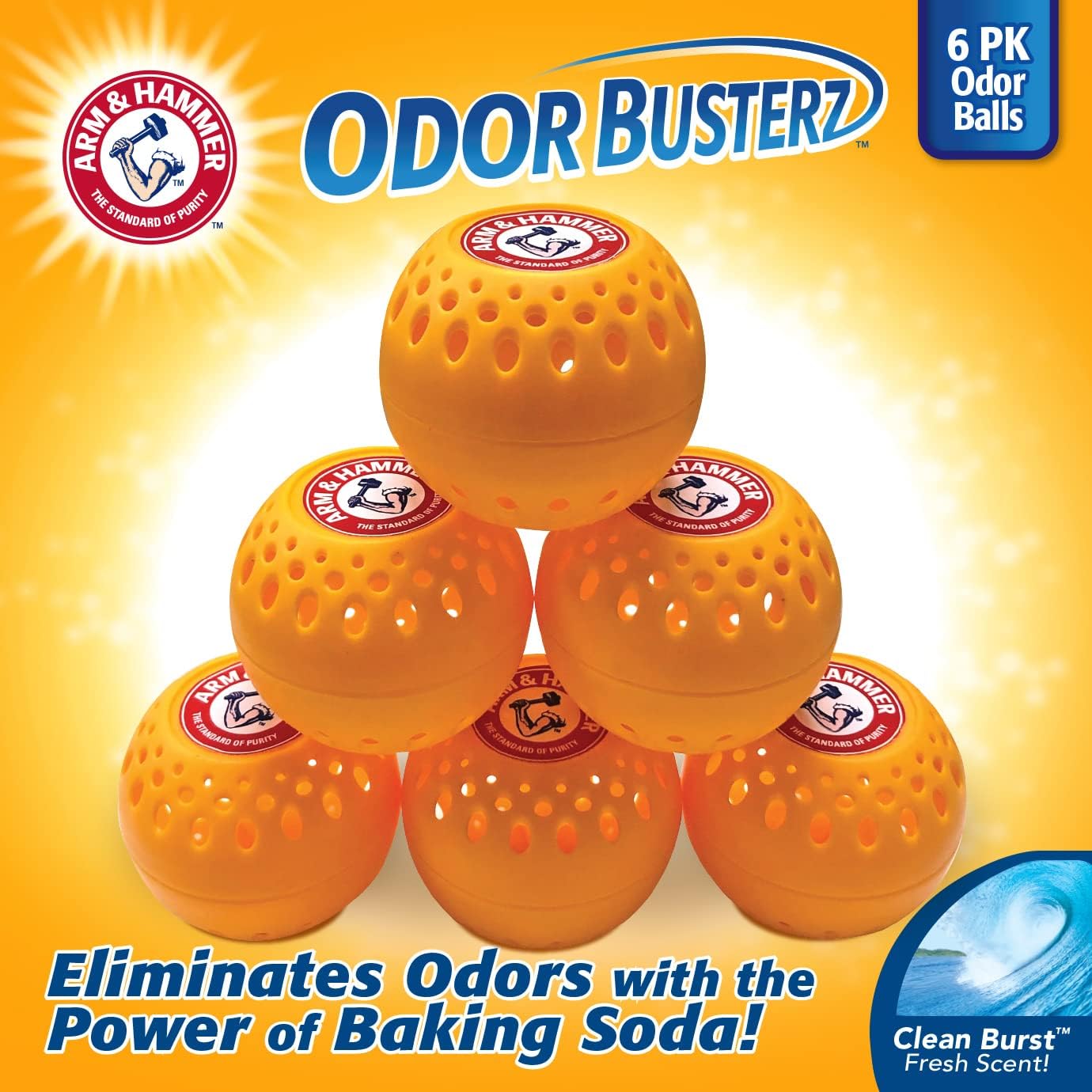 Arm & Hammer OdorBusterz® Odor Eliminator Balls, Clean Burst, 10 Count – Baking Soda Odor Control for Closets, Drawers, Hampers & Small Spaces