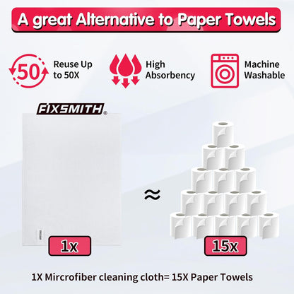 FIXSMITH Microfiber Cleaning Cloth - Pack of 8, Size: 12 x 16 in, Multi-Functional Cleaning Towels, Highly Absorbent Cleaning Rags, Lint-Free, Streak-Free Cleaning Cloths for Car Kitchen Home