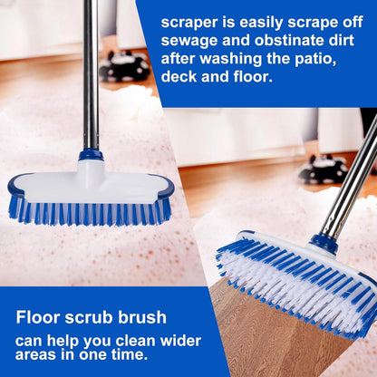 Floor Scrub Brush with Long Handle - 53" Deck & Grout Cleaner Brush Set for Tile, Marble, Stone, Bathroom, Patio, Garage, Deck & Floor Cleaning
