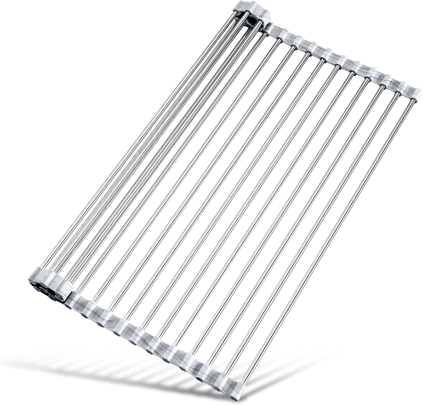 Tomorotec 17.7" x 15.5" Roll Up Dish Drying Rack Over Sink Drying Rack Sink Cover Kitchen Sink Accessories Gadget Multipurpose Organizer Foldable Stainless Steel Drainer (Grey)