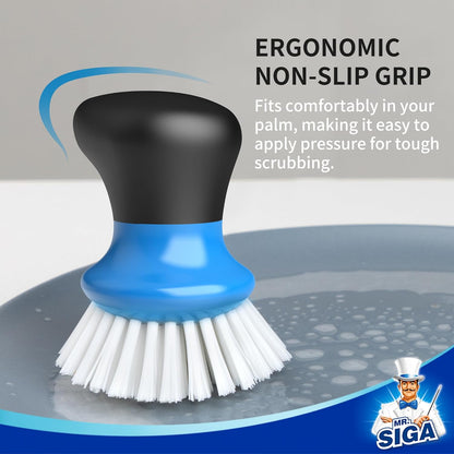 MR.SIGA Dish Scrub Brush, Palm Brush Dish Scrubber with Ergonomic Grip, Kitchen Brushes for Dishes, Gray, Pack of 2