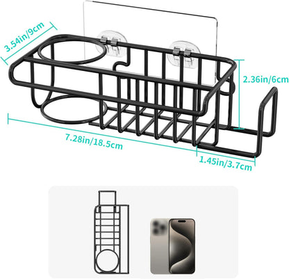 HapiRm 4 in 1 Kitchen Organizers and Storage, SUS304 Stainless Steel Brush Holder + Dish Cloth Hanger + Soap Rack + Sink Stopper Rack, No Drill Kitchen Essentials - Black