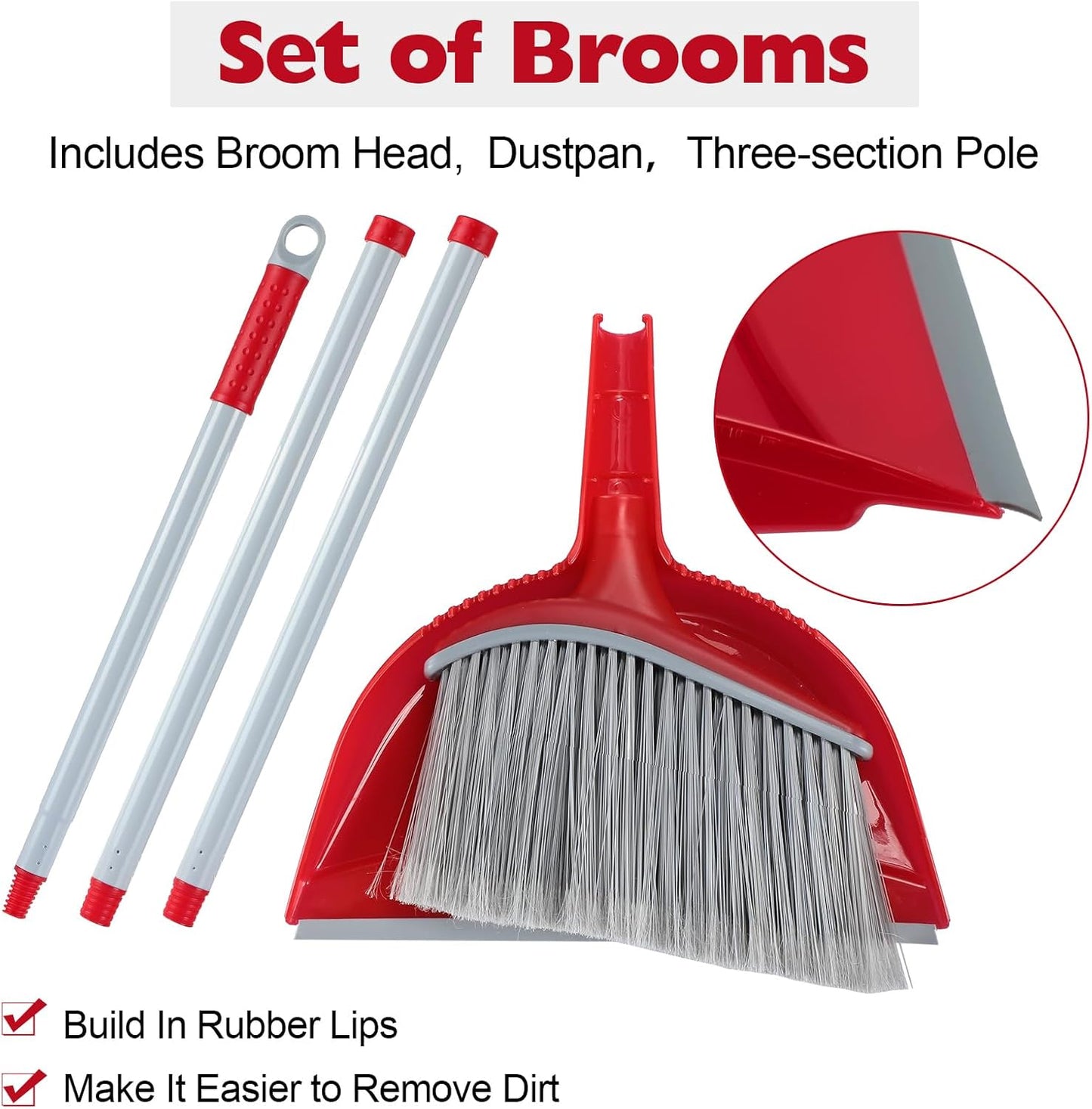 3 Pcs Broom and Dustpan Set 54 Inch Indoor Broom with Dust Pan Combo Set for Home Angle Broom and Dust Pan Kitchen Broom for Floor Cleaning