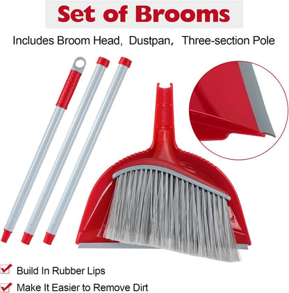 3 Pcs Broom and Dustpan Set 54 Inch Indoor Broom with Dust Pan Combo Set for Home Angle Broom and Dust Pan Kitchen Broom for Floor Cleaning