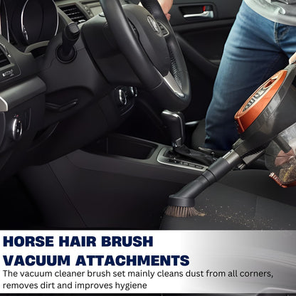 Horse Hair Vacuum Attachment (1.25 Inch) plus 1 3/8'' to 1 1/4'' Vacuum Hose Adapter: Soft Bristle Brush 32mm Vacuum Accessories for Car Detailing, Furniture, Blinds, Air Vents & Delicate Surfaces