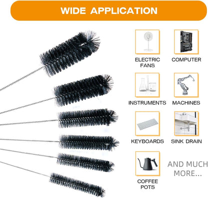 Brush Family Straw Cleaner Brush Set,6 Piece 12" Long Pipe Tube Bottle Brushes for Cleaning Narrow Neck Bottles,Coffee Maker,Glass Cups