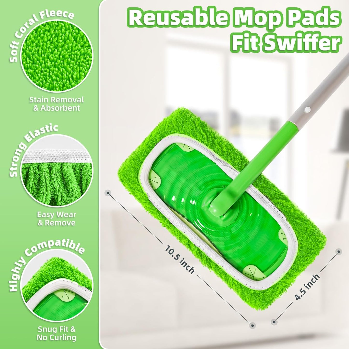 Reusable Mop Pads Compatible with Swiffer Sweeper Mop, Microfiber Dry Sweeping Cloths & Machine Washable Wet Pads Refill for Use on All Sealed Floors - Stone, Hardwood, Laminate & Tile (6 Blue)