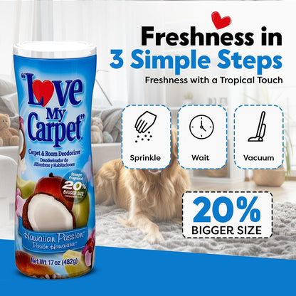 6 Love My Carpet | Carpet Deodorizer & Freshener Powder | 17 oz Pet Odor Eliminator for Strong Odor & Pet Urine | FRESH LINEN | Safe for Homes with Pets