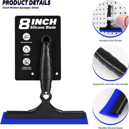 EHDIS 2PCS Flexible 8-Inch Silicone Squeegee Window Tint Tool Auto Water Blade, Shower Squeegee for Car Windshield, Glass, Tiles, and Smooth Surfaces