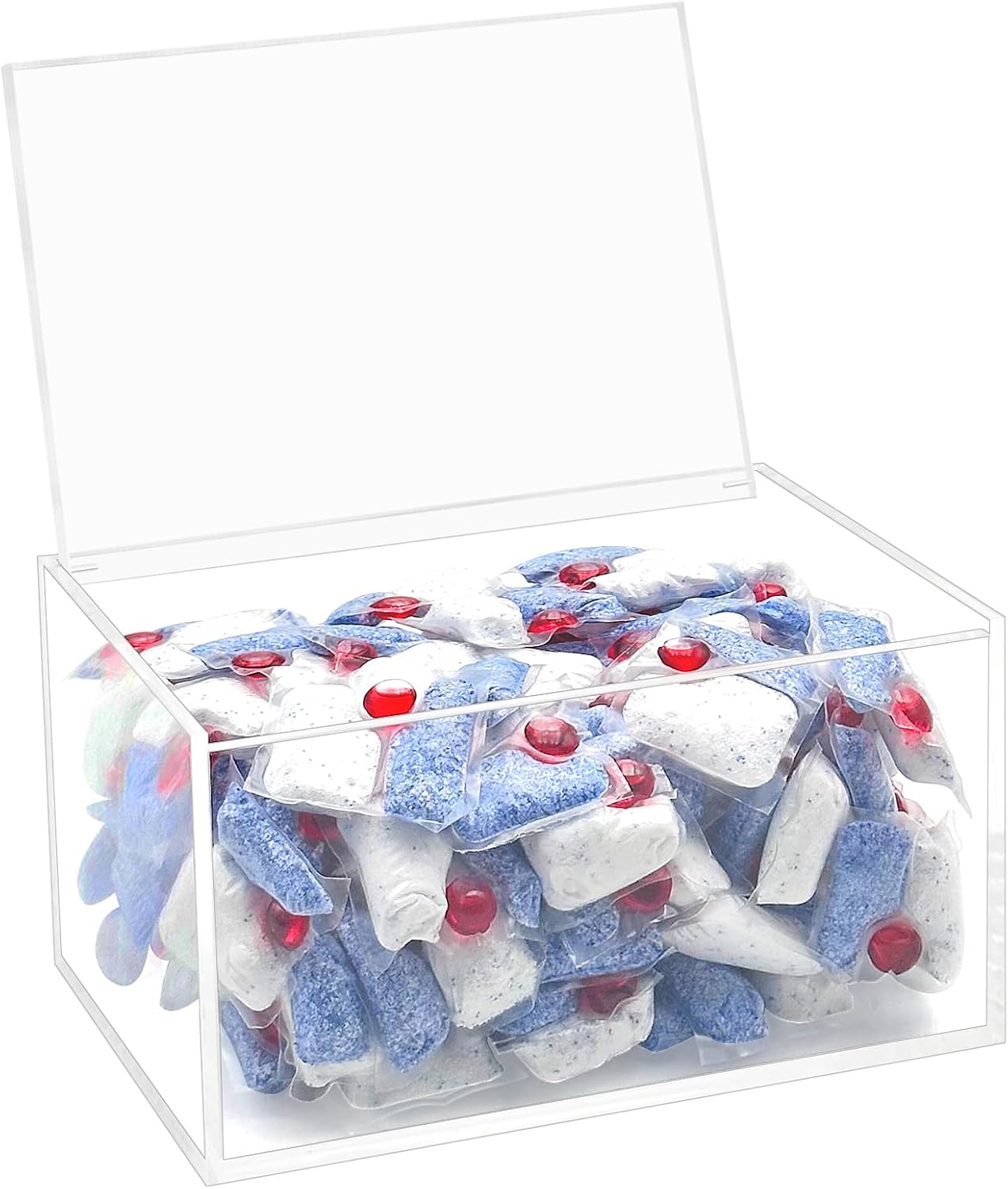 Bigfety Dishwasher Pod Holder Acrylic with Hinged Lid, Modern Style Dishwasher Cleaner Tablets Container Box for Detergent, Clear