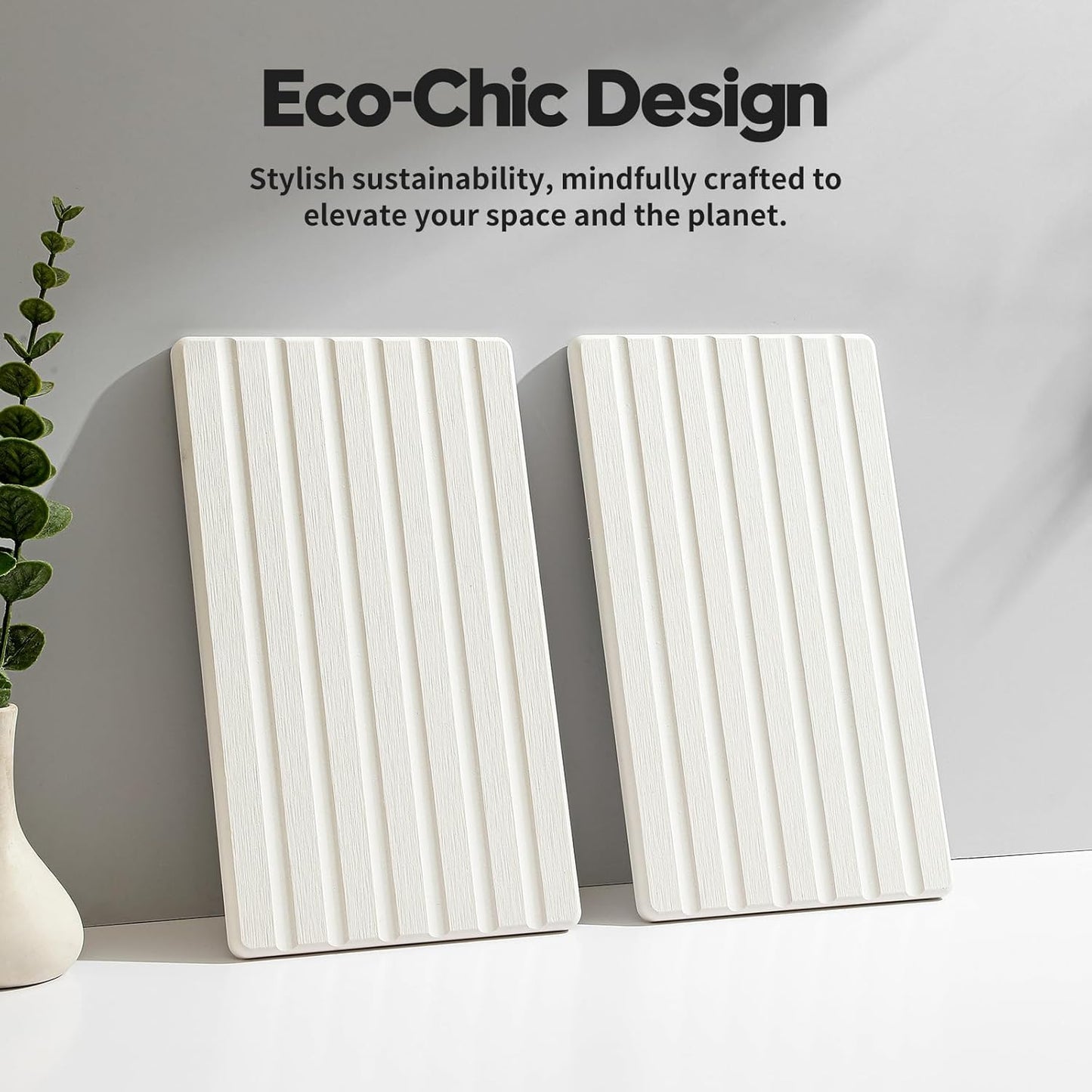2PCS Water Absorbing Stone Drying Tray Mat for Bathroom Sink & Kitchen Counter Faucet Organizer, Quick Dry Dish Rack Soap Dispenser Sponge Holder, Vanity Sink Caddy Bar Coaster, Ivory White 8“x 4”