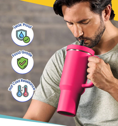 40 Oz Tumbler Flip Straw Lid Compatible with Stanley Quencher Cup, Anti Spill Replacement Cup Covers, Durable Silicone Leak Proof Lids with Cleaning Brush Set for Travel Storage