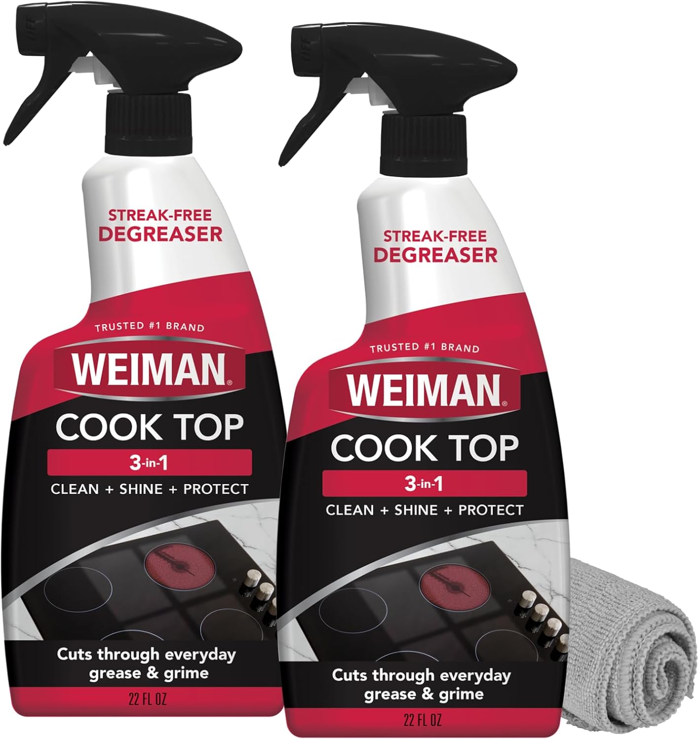 Weiman 2-Pack Cooktop Cleaning Spray & Microfiber Cloth – Cooktop & Oven Cleaner for Streak & Residue Free - Non-Abrasive Degreaser Safe for Glass & Ceramic