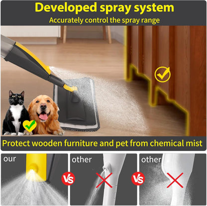 Mops for Floor Cleaning Wet Spray Mop with 14 oz Refillable Bottle and 2 Washable Microfiber Pads Home or Commercial Use Dry Wet Flat Mop for Hardwood Laminate Wood Ceramic