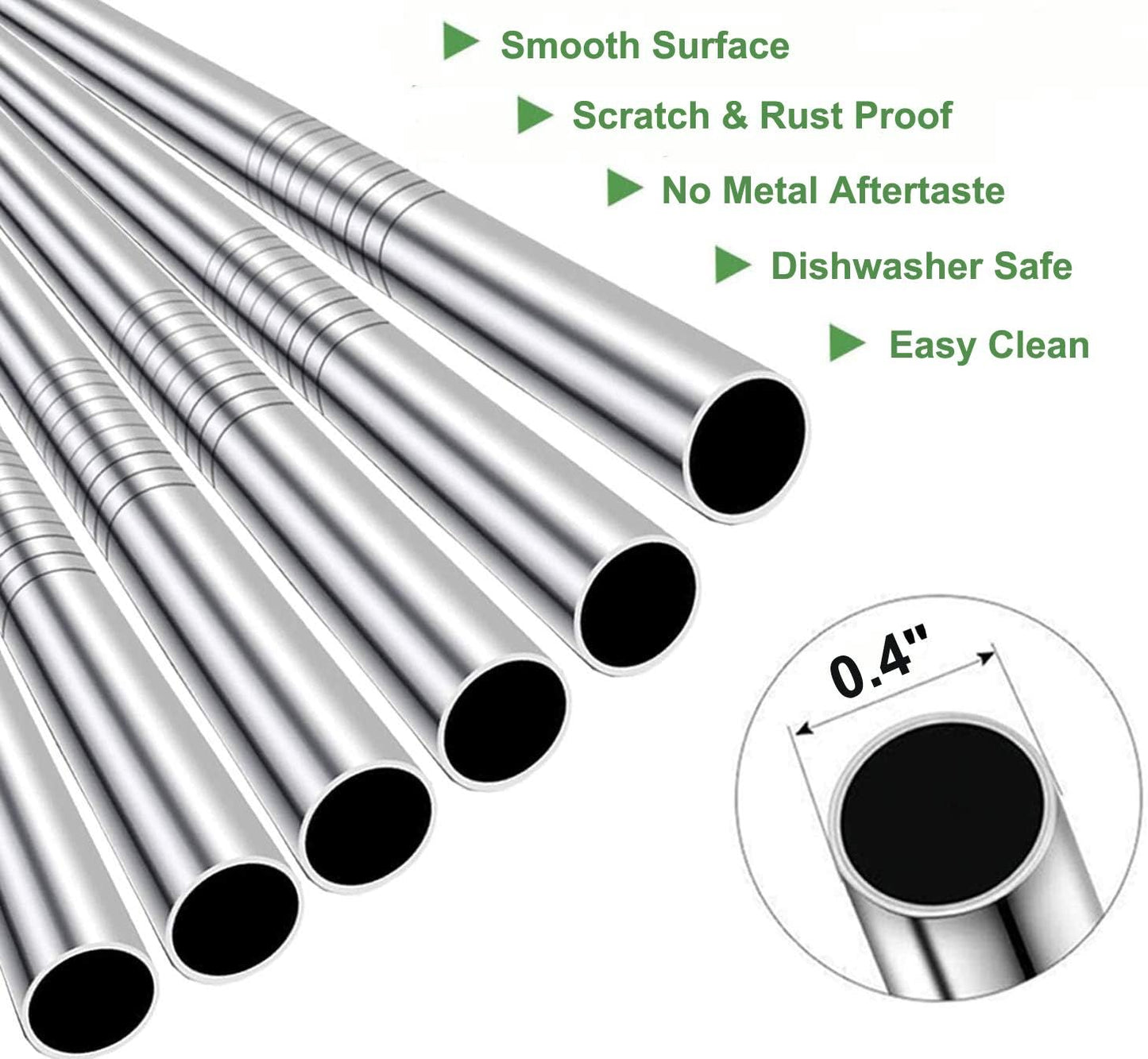 Vinaco Stainless Steel Smoothie Straws, 0.4'' Extra Wide Reusable Metal Drinking Straws for Milkshake, Smoothie, Beverage, Set of 4 with 1 Cleaning Brush