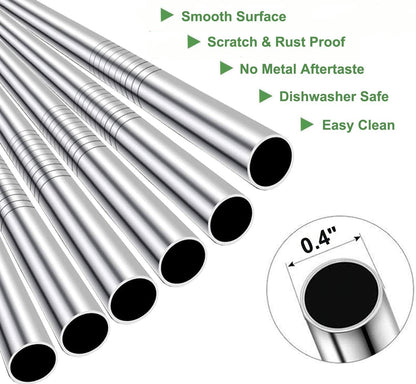 Vinaco Stainless Steel Smoothie Straws, 0.4'' Extra Wide Reusable Metal Drinking Straws for Milkshake, Smoothie, Beverage, Set of 4 with 1 Cleaning Brush