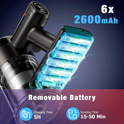 Cordless Vacuum Cleaner, 450W 40Kpa Stick Vacuum with Powerful Suction, 50Mins Vacuum Cleaners for Home, Anti-Tangle Brush, 8 in 1 Lightweight Vacuum for Hard Wood Floor Carpet Pet Hair