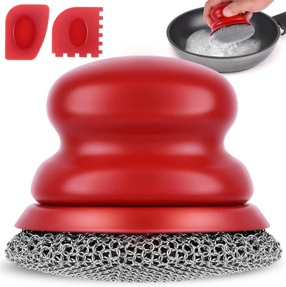 Onewly Cast Iron Scrubber and Scraper, Chain Mail Scrubber Cast Iron for Cleaning Dishes, Stock Pots, Pans, Griddles, Grills, Dish Scouring Pads